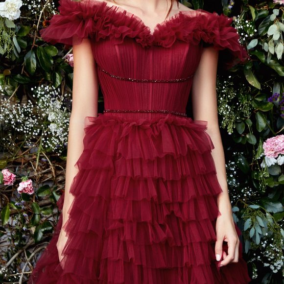 Burgundy Ruffle Royale Gown